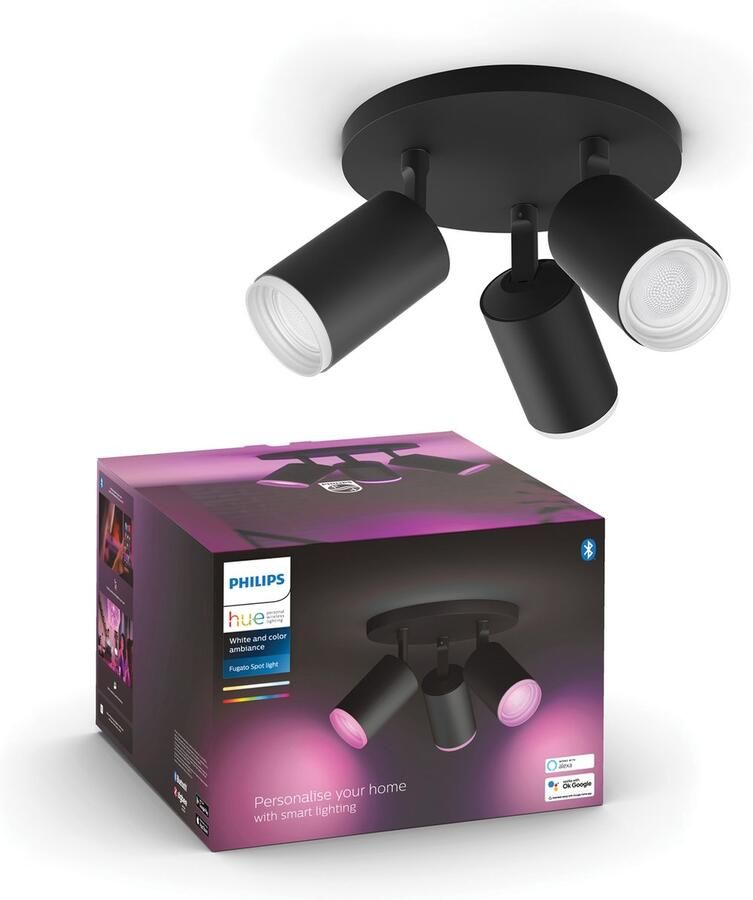 Philips Hue Fugato opbouwspot wit en gekleurd licht 3-spots zwart