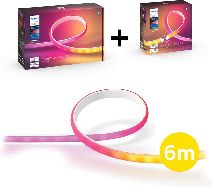 Philips Hue Gradient Lightstrip 6m White and Color Ambiance 6 Meter Led Strip Verlengbaar Ledstrip met Wit en Gekleurd Licht Dimbaar Werkt met Alexa en Google Home