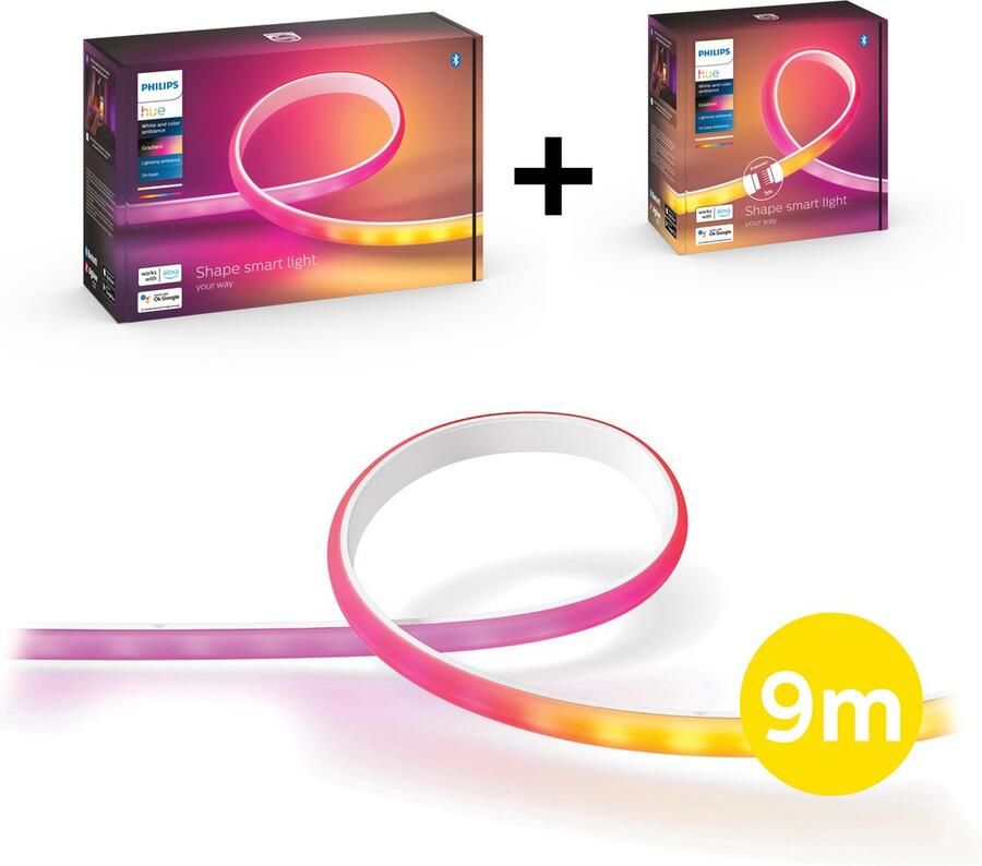 Philips Hue Gradient Lightstrip 9m White and Color Ambiance 9 Meter Led Strip Verlengbaar Ledstrip met Wit en Gekleurd Licht Dimbaar Werkt met Alexa en Google Home