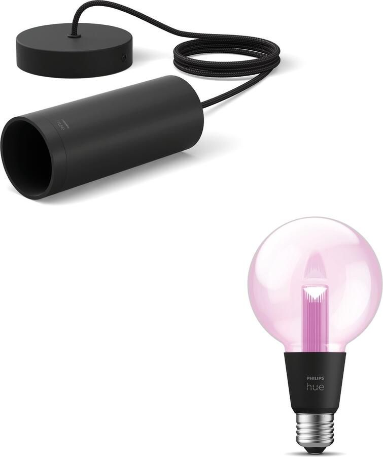Philips Hue Lightguide Bundel Koord incl. Lightguide G95 Wit en Gekleurd Licht Hanglamp E27 Zwart
