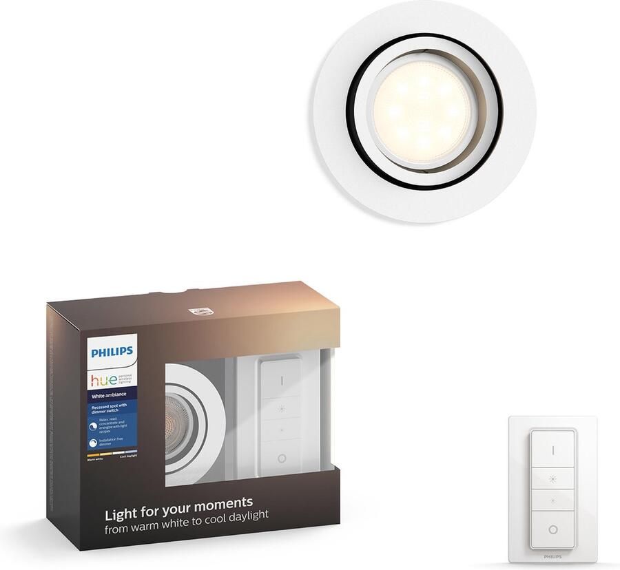 Philips Hue Milliskin recessed Inbouwspot basis White Ambiance GU10 Wit 6W Rond incl. Dimmer Switch