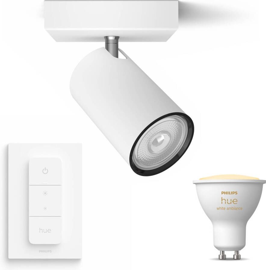 Philips Hue Philips myLiving Kosipo Opbouwspot Wit 1 Lichtpunt Spotjes Opbouw Incl. White Ambiance GU10 & Dimmer Bluetooth
