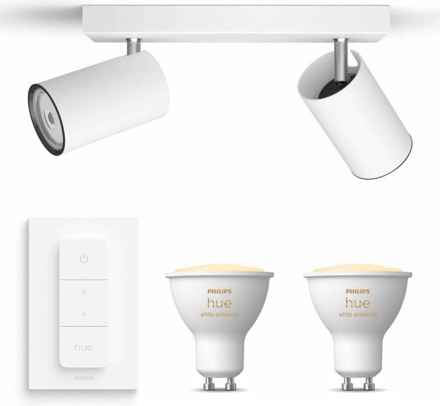 Philips Hue Philips myLiving Kosipo Opbouwspot Wit 2 Lichtpunten Spotjes Opbouw Incl. White Ambiance GU10 & Dimmer Bluetooth
