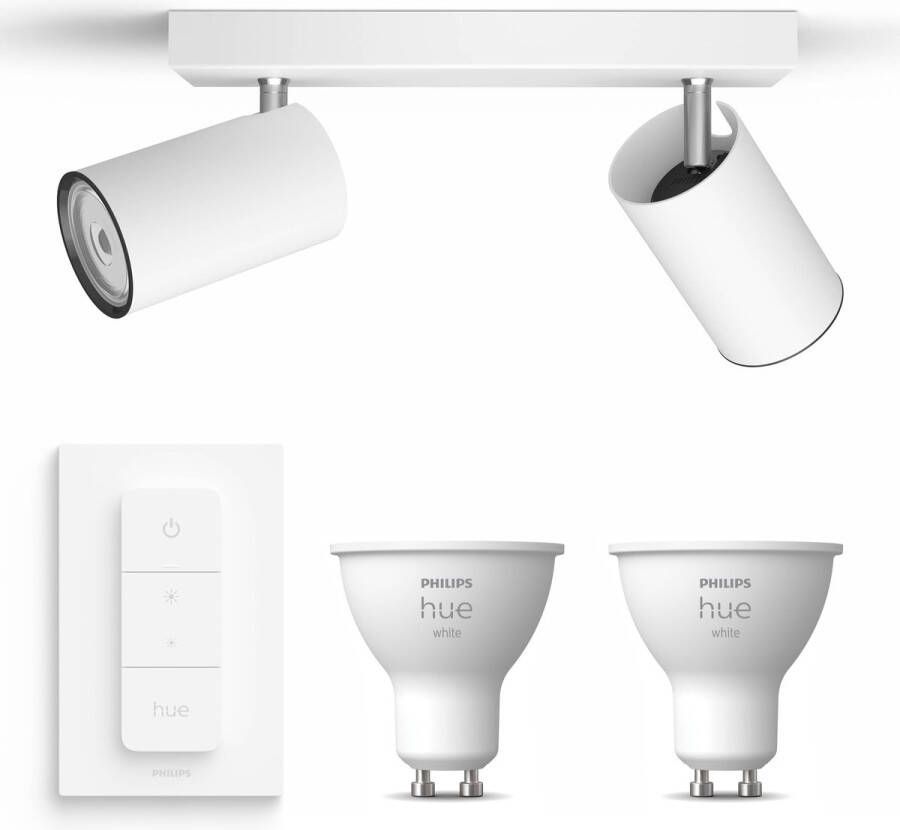 Philips Hue Philips myLiving Kosipo Opbouwspot Wit 2 Lichtpunten Spotjes Opbouw Incl. White GU10 & Dimmer Bluetooth