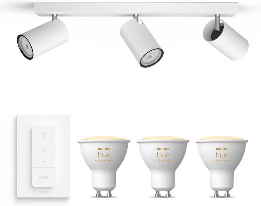 Philips Hue Philips myLiving Kosipo Opbouwspot Wit 3 Lichtpunten Spotjes Opbouw Incl. White Ambiance GU10 & Dimmer Bluetooth