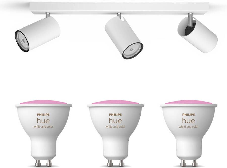 Philips Hue Philips myLiving Kosipo Opbouwspot Wit 3 Lichtpunten Spotjes Opbouw Incl. White & Color Ambiance GU10 Bluetooth