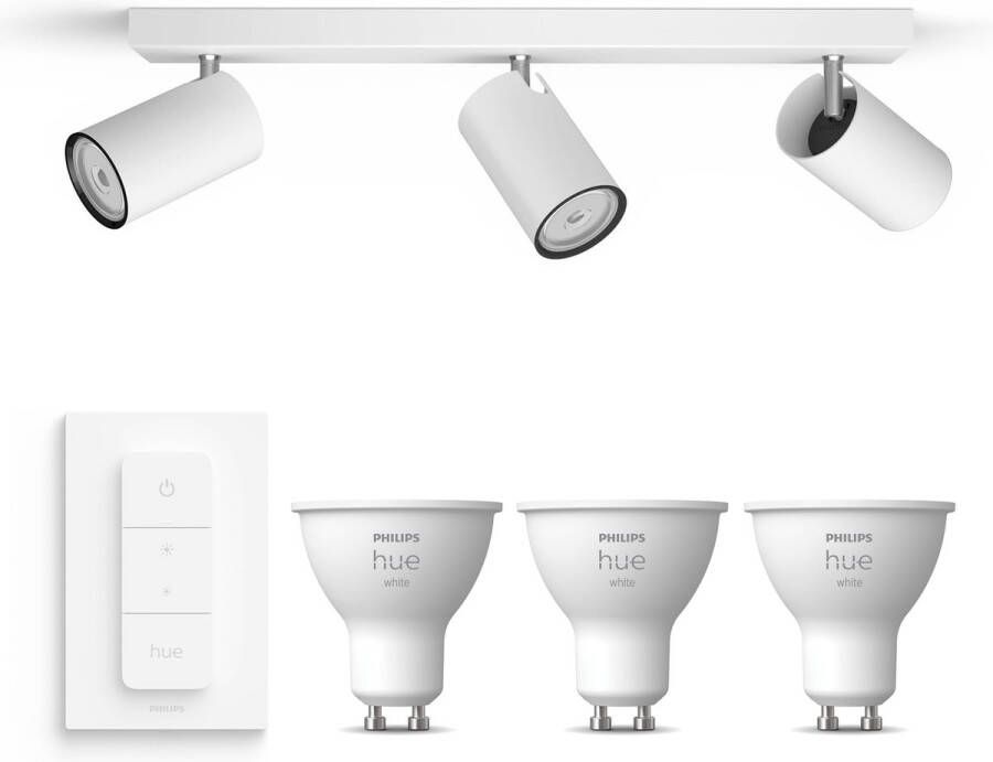 Philips Hue Philips myLiving Kosipo Opbouwspot Wit 3 Lichtpunten Spotjes Opbouw Incl. White GU10 & Dimmer Bluetooth