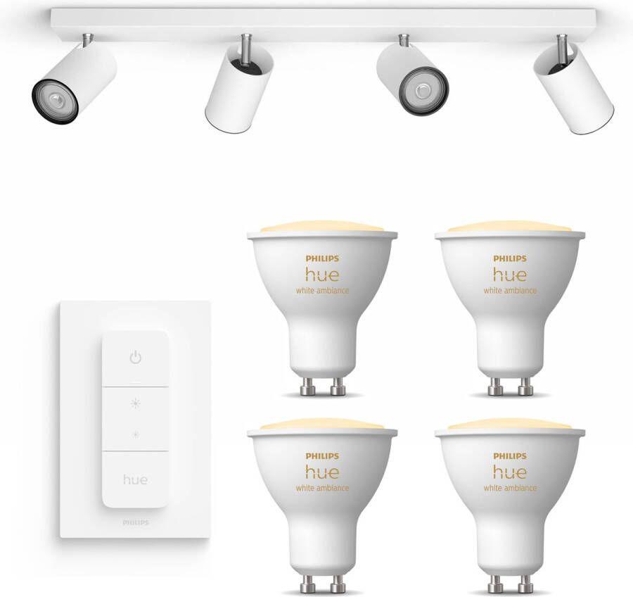 Philips Hue Philips myLiving Kosipo Opbouwspot Wit 4 Lichtpunten Spotjes Opbouw Incl. White Ambiance GU10 & Dimmer Bluetooth