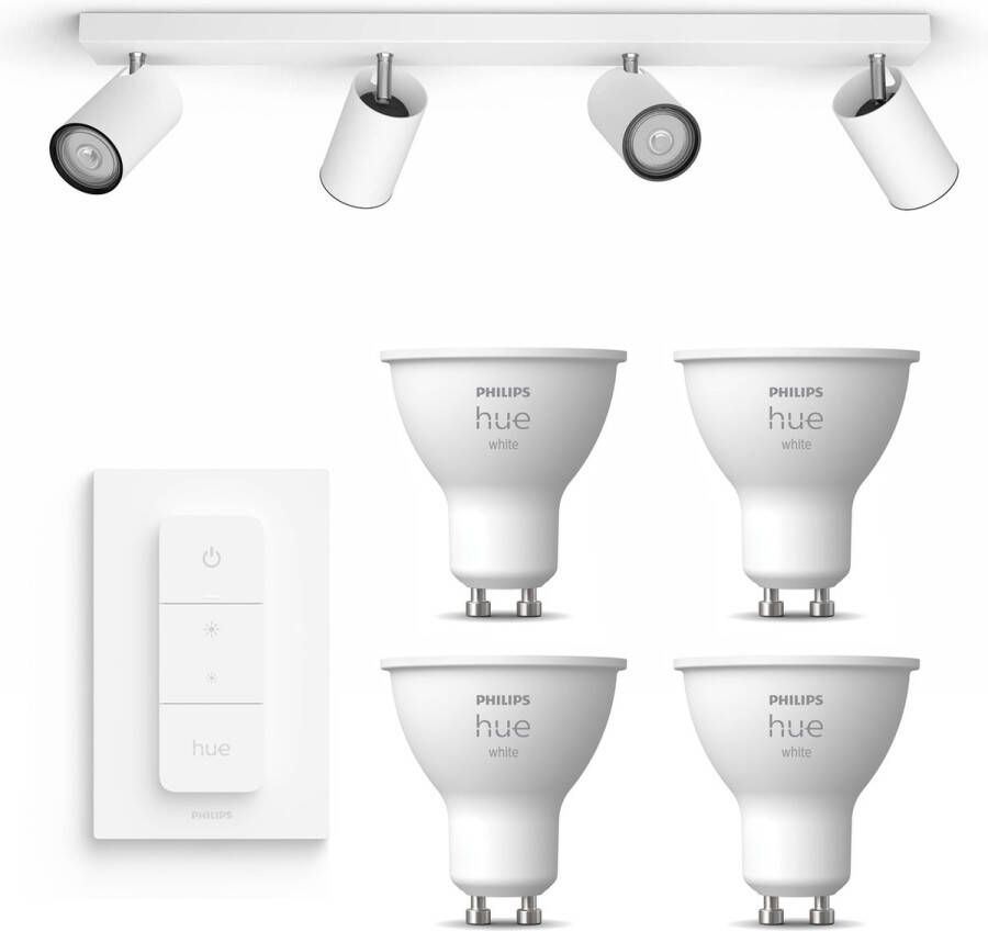 Philips Hue Philips myLiving Kosipo Opbouwspot Wit 4 Lichtpunten Spotjes Opbouw Incl. White GU10 & Dimmer Bluetooth