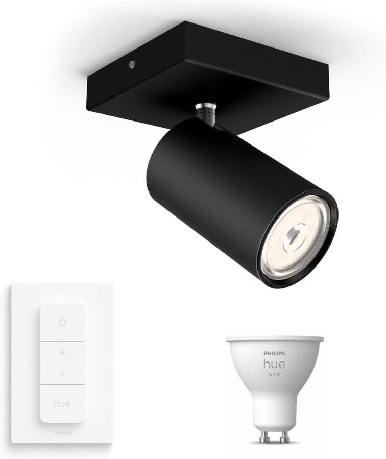 Philips Hue Philips myLiving Kosipo Opbouwspot Zwart Incl. White Ambiance GU10 en Dimmer Switch Spotjes Opbouw 1 Spot Werkt met Alexa en Google Home
