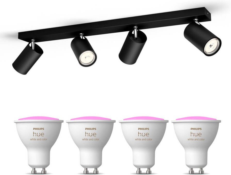 Philips Hue Philips myLiving Kosipo Opbouwspot Zwart 4 Lichtpunten Spotjes Opbouw Incl. White & Color Ambiance GU10 Bluetooth