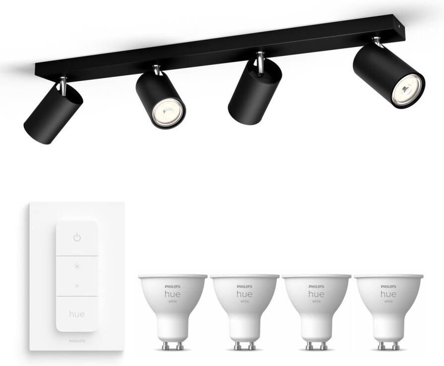 Philips Hue Philips myLiving Kosipo Opbouwspot White GU10 4 Hue Lampen en Dimmer Switch Wit Licht Dimbare Plafondspots Zwart