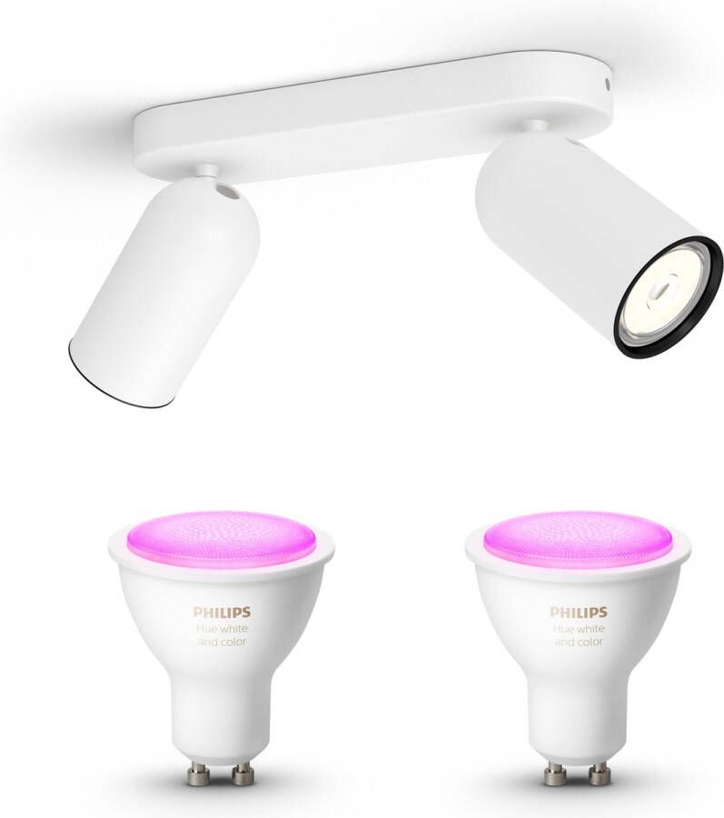 Philips Hue Philips myLiving Pongee Opbouwspot White & Color Ambiance GU10 2 Hue Lampen Wit en Gekleurd Licht Dimbare Plafondspots Wit