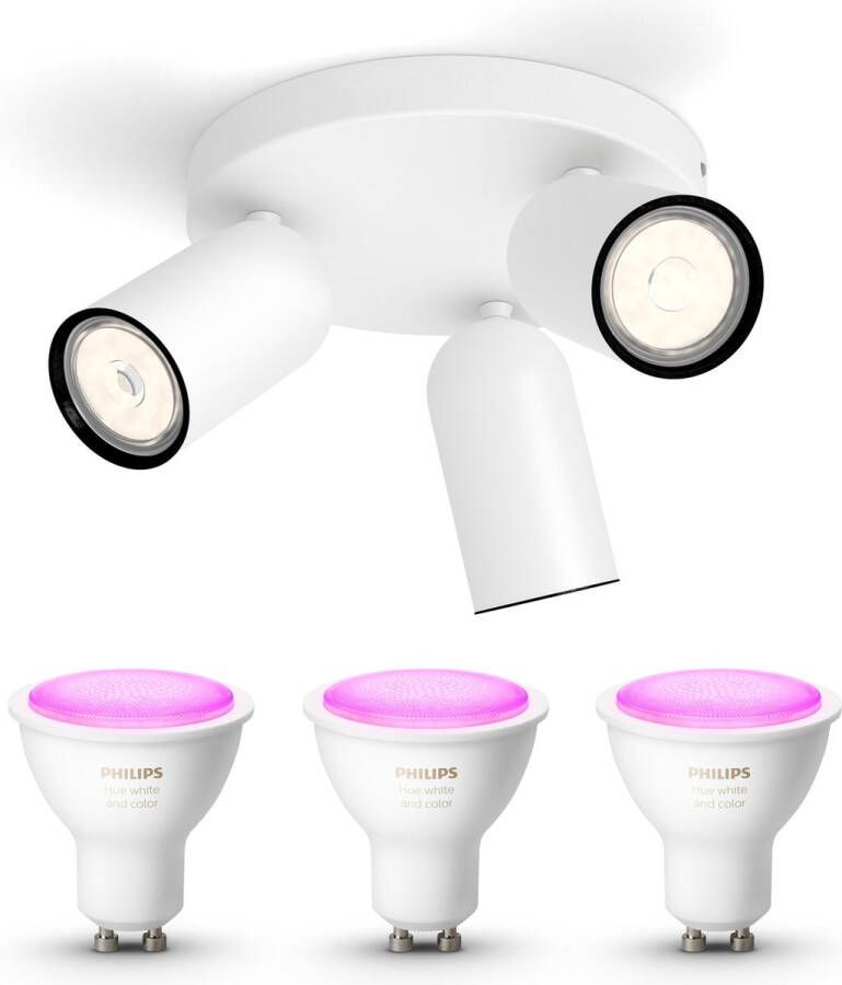 Philips Hue Philips myLiving Pongee Opbouwspot White & Color Ambiance GU10 3 Hue Lampen Wit en Gekleurd Licht Dimbare Plafondspots Wit