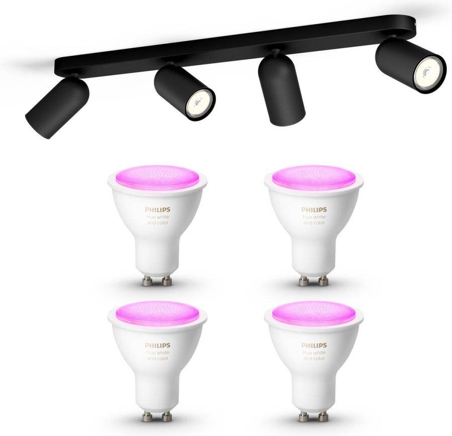 Philips Hue Philips myLiving Pongee Opbouwspot White & Color Ambiance GU10 4 Hue Lampen Wit en Gekleurd Licht Dimbare Plafondspots Zwart