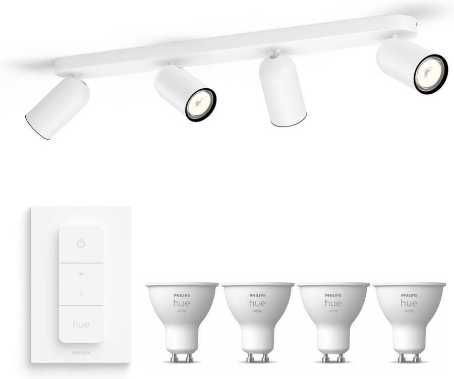 Philips Hue Philips myLiving Kosipo Opbouwspot White GU10 4 Hue Lampen en Dimmer Switch Wit Licht Dimbare Plafondspots Wit