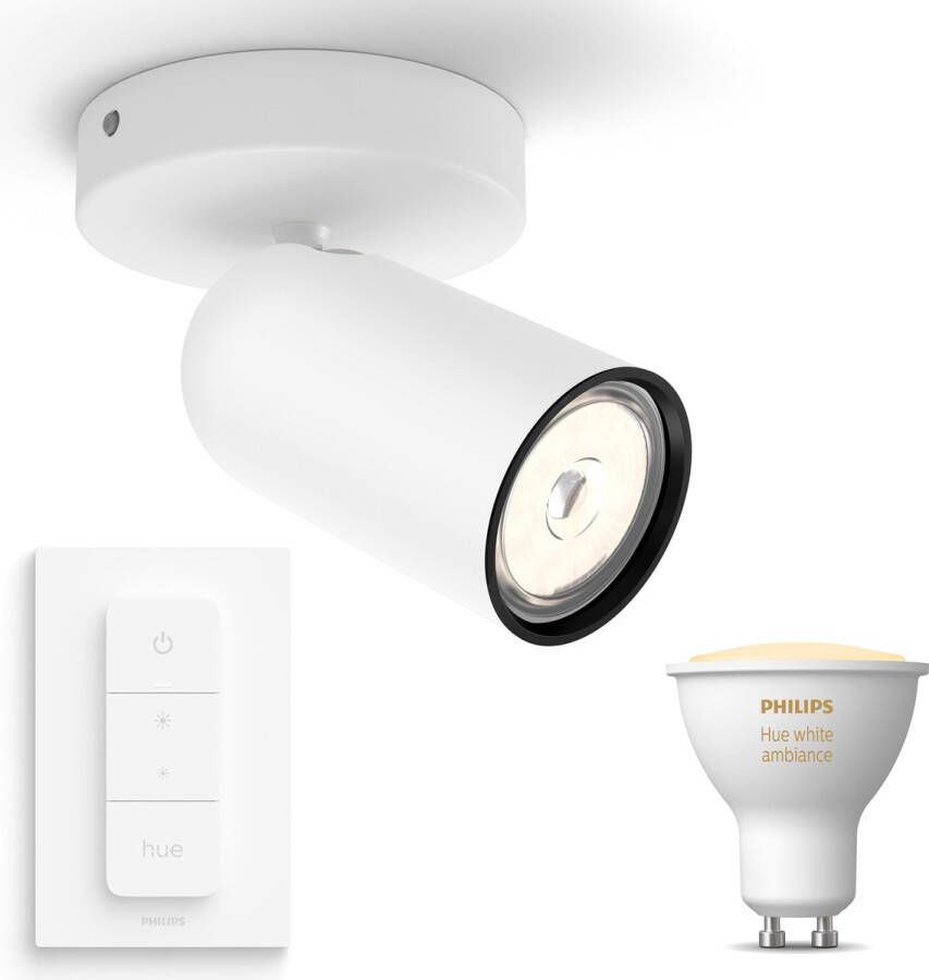 Philips Hue Philips myLiving Pongee Opbouwspot Wit Incl. White Ambiance GU10 & Dimmer Spotjes Opbouw 1 Spot Werkt met Alexa en Google Home