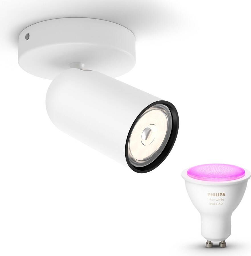 Philips Hue Philips myLiving Pongee Opbouwspot Wit Incl. White & Color Ambiance GU10 Spotjes Opbouw 1 Spot Werkt met Alexa en Google Home