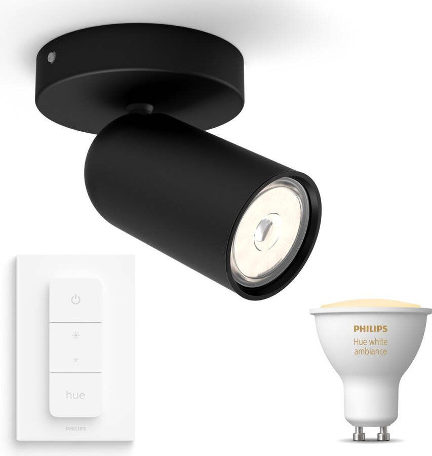Philips Hue Philips myLiving Pongee Opbouwspot Zwart 1 Lichtpunt Spotjes Opbouw Incl. White Ambiance GU10 & Dimmer Bluetooth