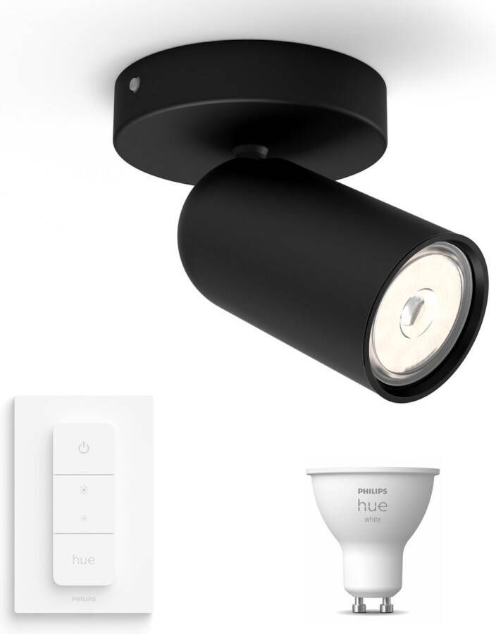 Philips Hue Philips myLiving Pongee Opbouwspot Zwart Incl. White GU10 & Dimmer Spotjes Opbouw 1 Spot Werkt met Alexa en Google Home