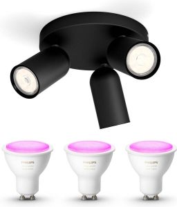 Philips Hue Philips myLiving Pongee Opbouwspot Zwart 3 Lichtpunten Spotjes Opbouw Incl. White & Color Ambiance GU10 Bluetooth