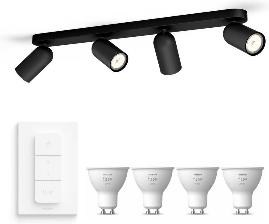 Philips Hue Philips myLiving Pongee Opbouwspot Zwart 4 Lichtpunten Spotjes Opbouw Incl. White GU10 & Dimmer Bluetooth