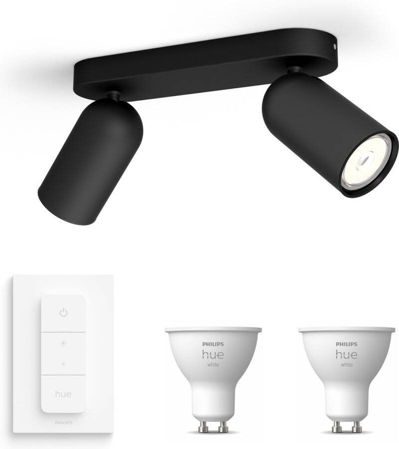 Philips Hue Philips myLiving Pongee Opbouwspot Zwart Incl. White GU10 & Dimmer Spotjes Opbouw 2 Spots Werkt met Alexa en Google Home