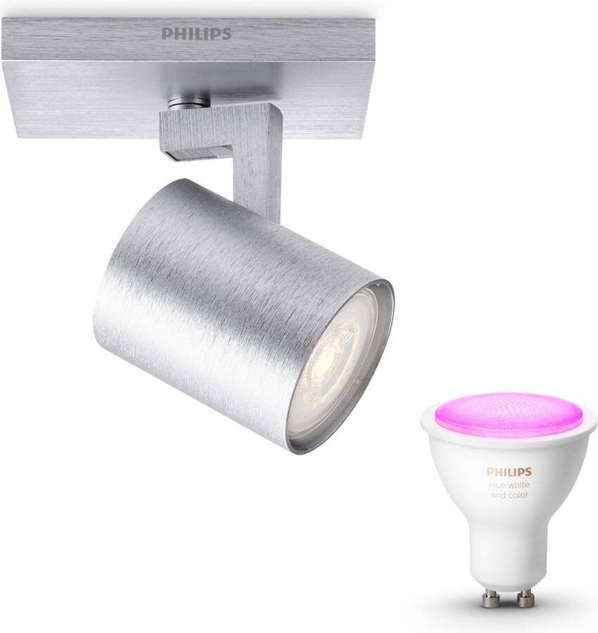 Philips Hue Philips myLiving Runner Opbouwspot Aluminium Incl. White & Color Ambiance GU10 Spotjes Opbouw 1 Spot Werkt met Alexa en Google Home