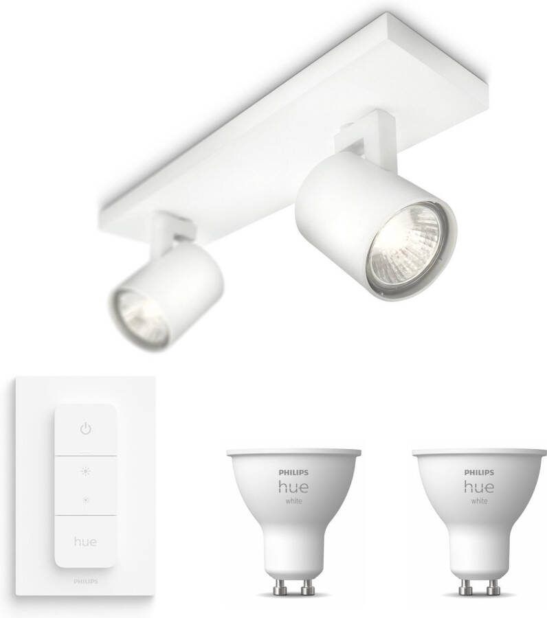 Philips Hue Philips myLiving Runner Opbouwspot White GU10 2 Hue Lampen en Dimmer Switch Wit Licht Dimbare Plafondspots Wit