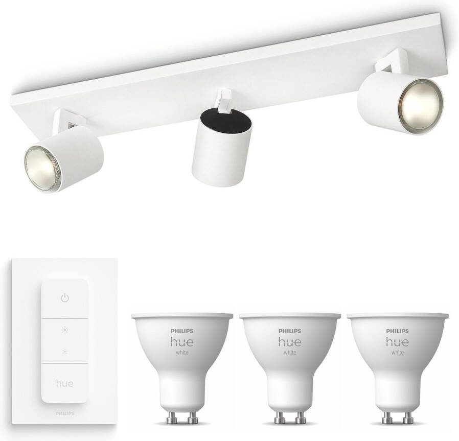 Philips Hue Philips myLiving Runner Opbouwspot met Hue White GU10 & Dimmer Spotjes Opbouw Bluetooth 3 Lichtpunten Wit