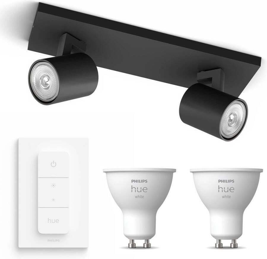 Philips Hue Philips myLiving Runner Opbouwspot met Hue White GU10 & Dimmer Spotjes Opbouw Bluetooth 2 Lichtpunten Zwart