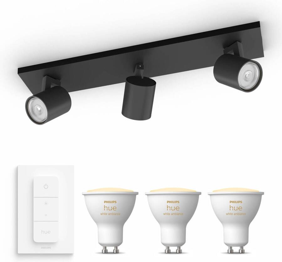 Philips Hue Philips myLiving Runner Opbouwspot met Hue White GU10 & Dimmer Spotjes Opbouw Bluetooth 3 Lichtpunten Wit