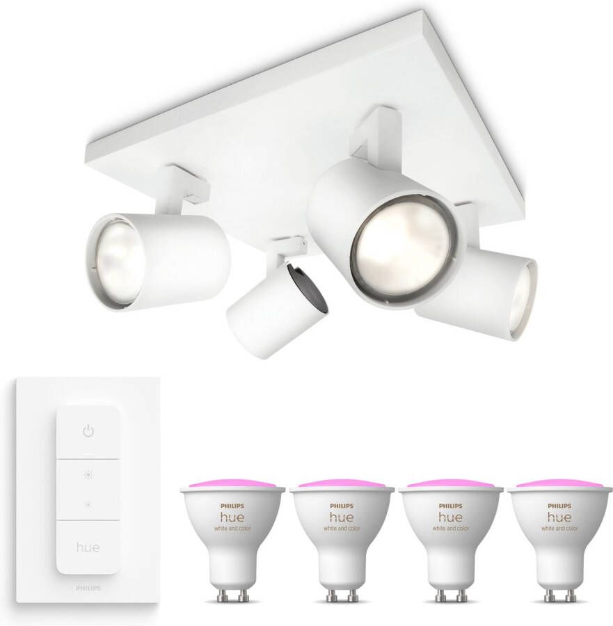 WiZ Philips Myliving Runner Opbouwspot met Philips Hue White & Color Ambiance GU10 & Dimmer Spotjes Opbouw Bluetooth 4 Lichtpunten Wit