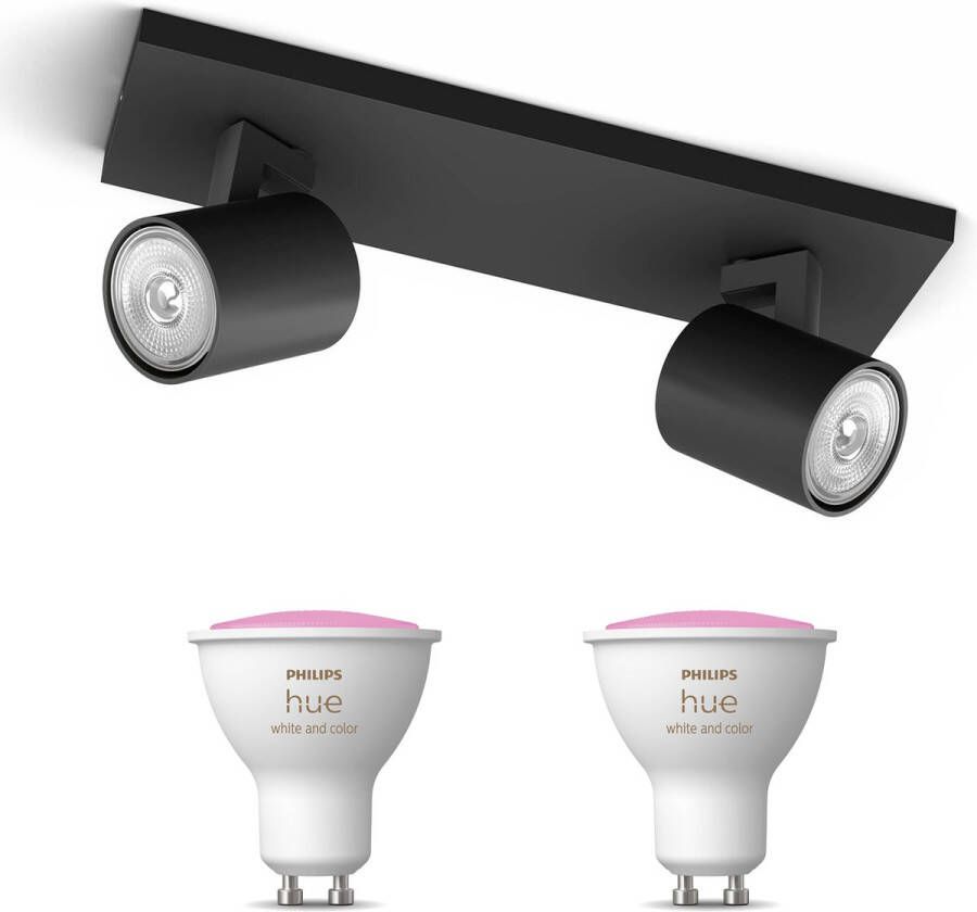 Philips Hue Philips Myliving Runner Opbouwspot met White & Color Ambiance GU10 Spotje Opbouw Bluetooth 2 Lichtpunt Zwart