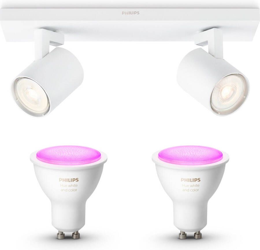 Philips Hue Philips myLiving Runner Opbouwspot White & Color Ambiance GU10 2 Hue Lampen Wit en Gekleurd Licht Dimbare Plafondspots Wit