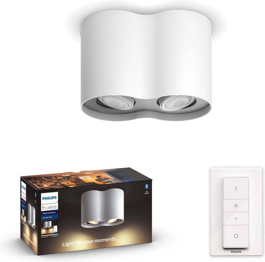 Philips Hue Pillar Opbouwspot White Ambiance GU10 Wit 2 x 5W Bluetooth incl. Dimmer Switch