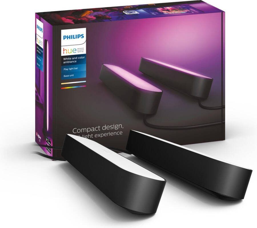 Philips Hue Play lightbar wit en gekleurd licht zwart 2-pack basis