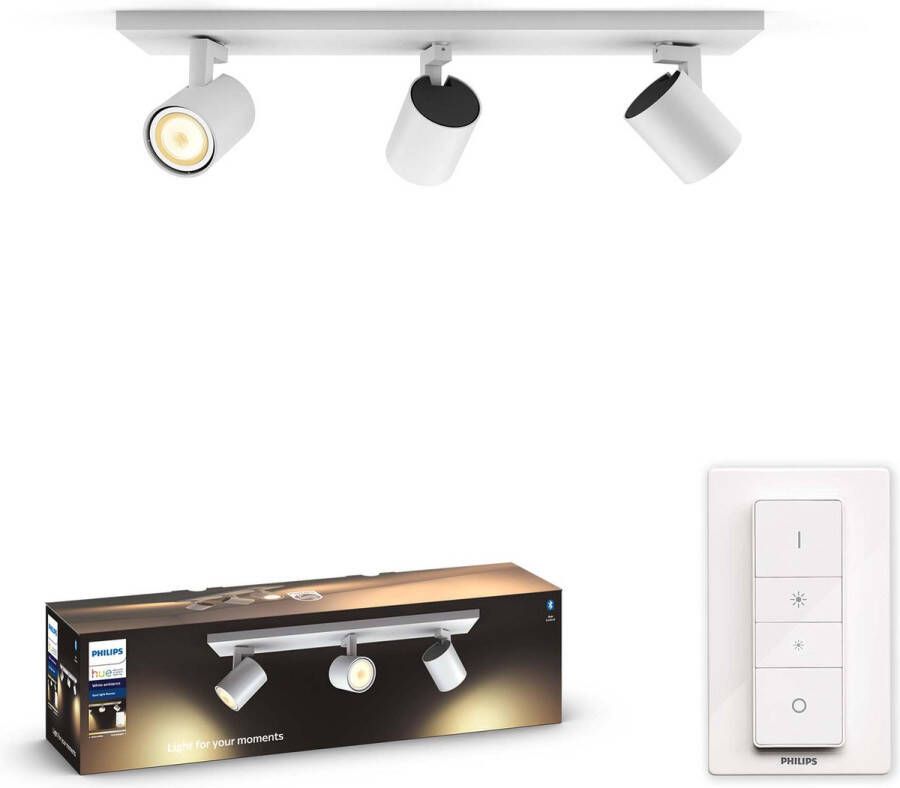 Philips Hue Runner Opbouwspot White Ambiance GU10 Wit 3 x 5W Bluetooth incl. Dimmer Switch