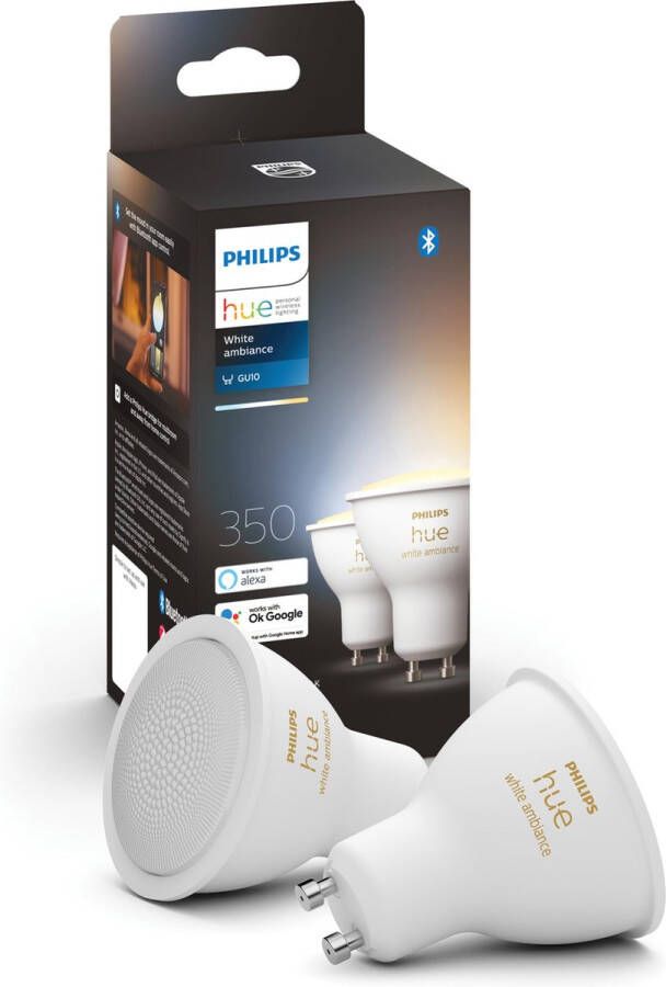 Philips Hue Slimme Lichtbron GU10 Duopack warm tot koelwit licht 5W Bluetooth 2 Stuks