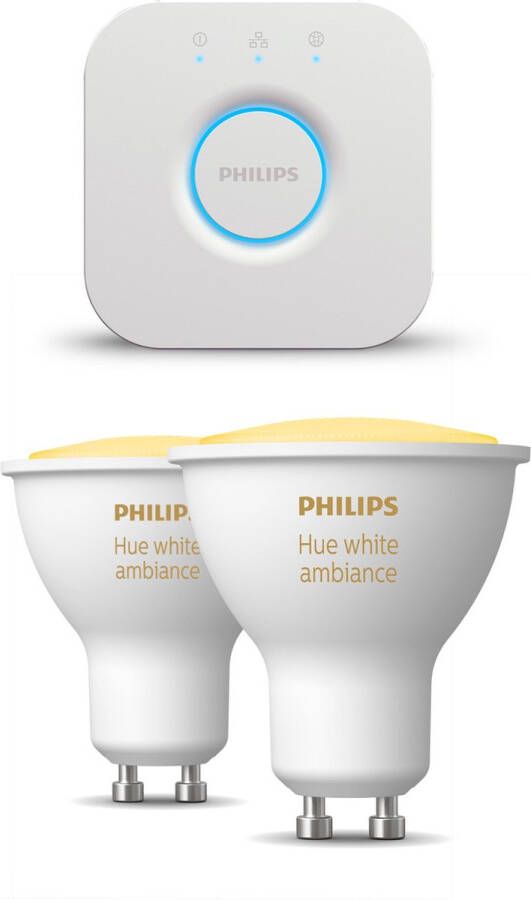 Philips Hue Starterspakket GU10 White Ambiance 2 Hue LED Lampen en Bridge Eenvoudige Installatie Werkt met Alexa en Google Home