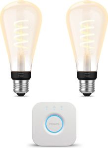 Philips Hue Starterspakket White Ambiance Filament Edison groot E27 2 Hue LED Lampen Bridge