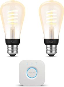 Philips Hue Starterspakket White Ambiance Filament Edison klein E27 2 Hue LED Lampen Bridge