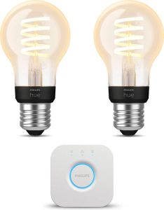 Philips Hue Starterspakket White Ambiance Filament Standaard E27 2 Hue LED Lampen Bridge