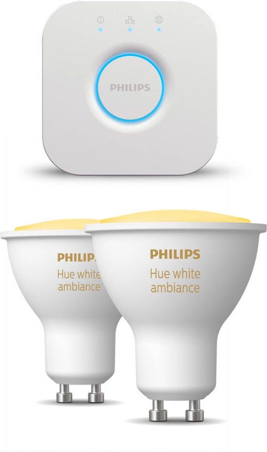 Philips Hue Starterspakket White Ambiance GU10 2 Hue LED Lampen en Bridge Eenvoudige Installatie Werkt met Alexa en Google Home