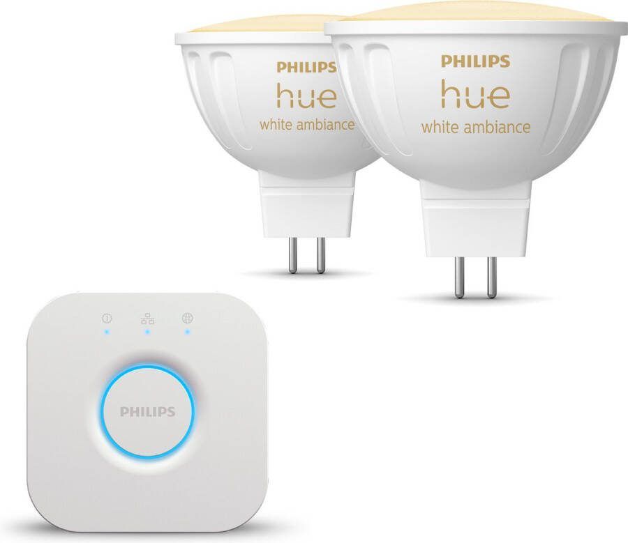 Philips Hue Starterspakket White Ambiance GU5.3 2 Hue Lampen en Bridge Eenvoudige Installatie Werkt met Alexa en Google Home