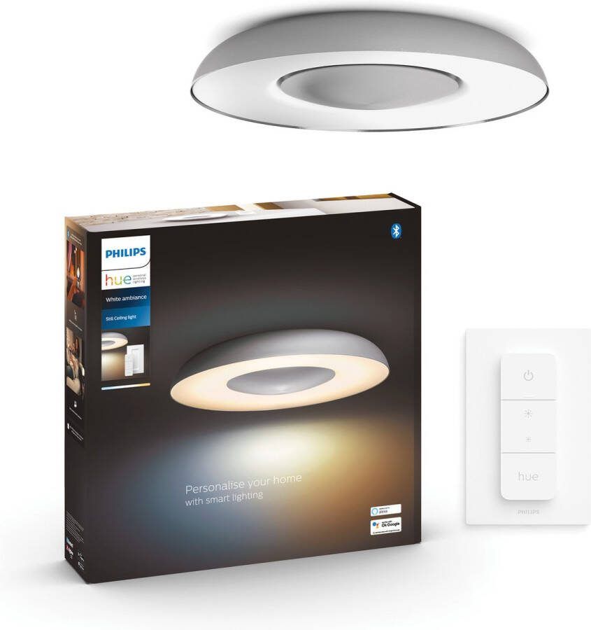 Philips Hue Still plafondlamp warm tot koelwit licht aluminium Bluetooth incl. 1 dimmer switch