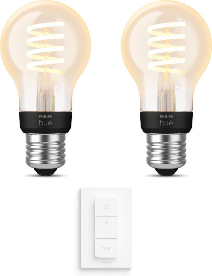 Philips Hue Uibreidingspakket White Ambiance Filament Standaard E27 2 lampen Dimmer switch