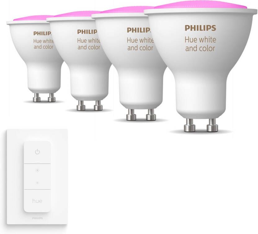 Philips Hue Uitbreidingspakket 4 LED Lampen met Dimmer Switch White and Color Ambiance GU10