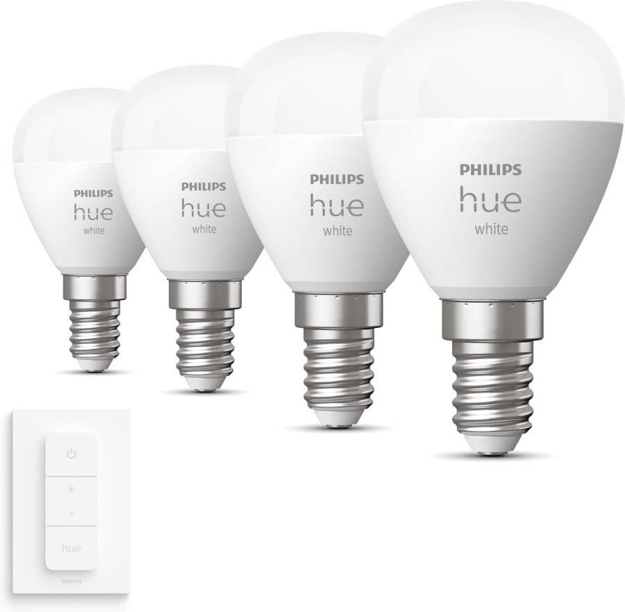 Philips Hue Uitbreidingspakket White Kogellamp E14 4 lampen incl dimmer switch