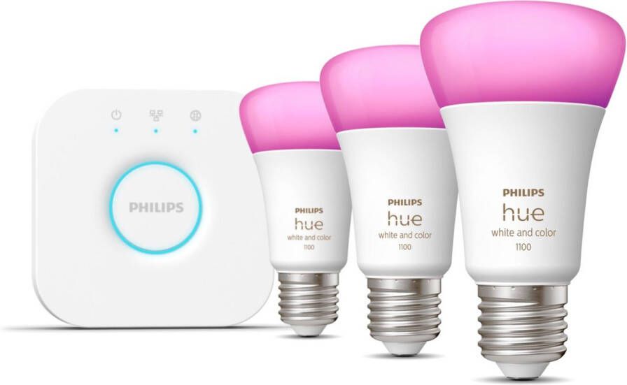 Philips Hue White and Color Ambiance Starterkit E27 Wit en gekleurd licht Slimme bediening met app of stem* Inclusief Hue Bridge